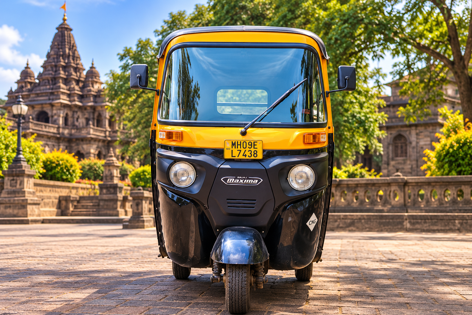 Mahesh's yellow and black Bajaj Maxima auto rickshaw
